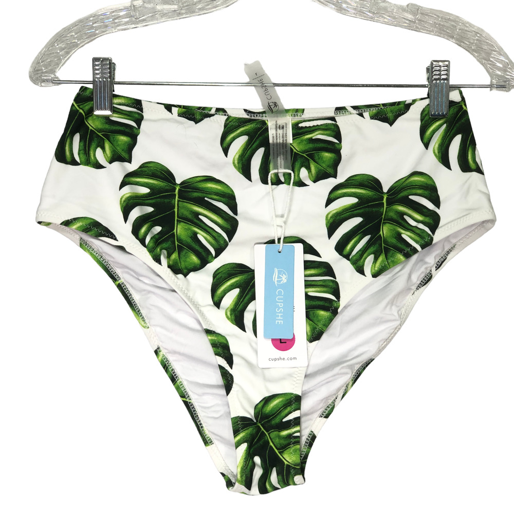Cupshe Womens Size Large Green Leaf High Waisted Bikini Bottom Swimsuit NEW